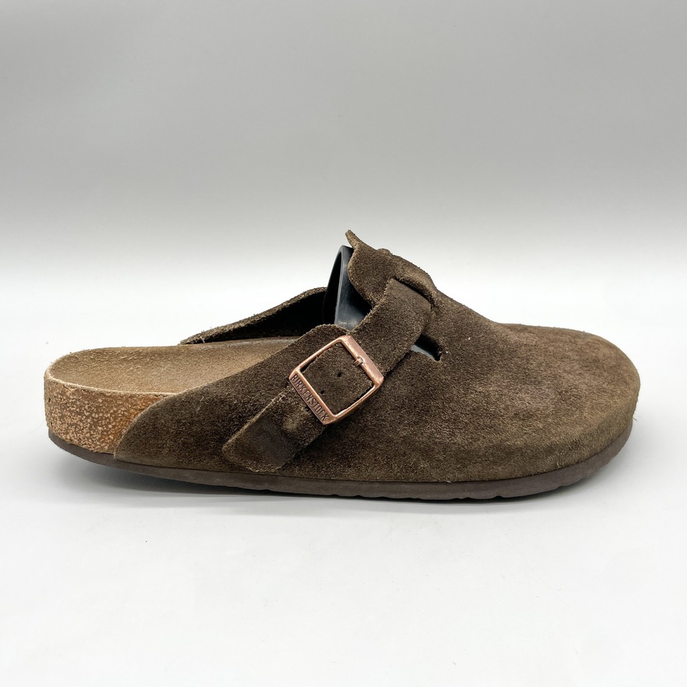Birkenstock Womens 40 Boston Soft Footbed Suede Clogs Brown Granola Boho Scandi